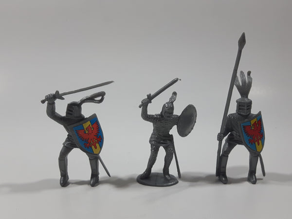 Set of 3 Grey Knights In Different Poses 2 1/4" Tall Plastic Toy Figures