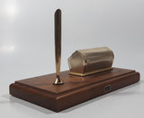 Vintage Sheaffer Gold Tone Metal Perpetual Calendar Date Day Desk Top Pen Holder Set on Wood Base