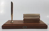 Vintage Sheaffer Gold Tone Metal Perpetual Calendar Date Day Desk Top Pen Holder Set on Wood Base