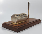 Vintage Sheaffer Gold Tone Metal Perpetual Calendar Date Day Desk Top Pen Holder Set on Wood Base