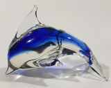 Art Glass Clear and Cobalt Blue Dolphin Sculpture Ornament 5" Long