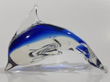 Art Glass Clear and Cobalt Blue Dolphin Sculpture Ornament 5" Long