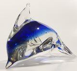 Art Glass Clear and Cobalt Blue Dolphin Sculpture Ornament 5" Long