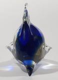 Art Glass Clear and Cobalt Blue Dolphin Sculpture Ornament 5" Long