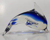 Art Glass Clear and Cobalt Blue Dolphin Sculpture Ornament 5" Long