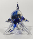 Art Glass Clear and Cobalt Blue Dolphin Sculpture Ornament 5" Long