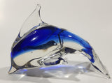 Art Glass Clear and Cobalt Blue Dolphin Sculpture Ornament 5" Long