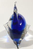 Art Glass Clear and Cobalt Blue Dolphin Sculpture Ornament 5" Long