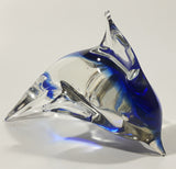 Art Glass Clear and Cobalt Blue Dolphin Sculpture Ornament 5" Long