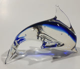 Art Glass Clear and Cobalt Blue Dolphin Sculpture Ornament 5" Long