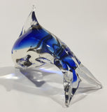 Art Glass Clear and Cobalt Blue Dolphin Sculpture Ornament 5" Long