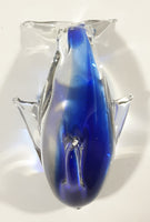 Art Glass Clear and Cobalt Blue Dolphin Sculpture Ornament 5" Long