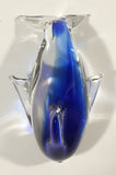 Art Glass Clear and Cobalt Blue Dolphin Sculpture Ornament 5" Long