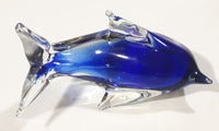 Art Glass Clear and Cobalt Blue Dolphin Sculpture Ornament 5" Long