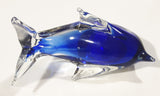 Art Glass Clear and Cobalt Blue Dolphin Sculpture Ornament 5" Long