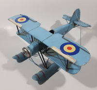 Vintage Style Royal Air Force Blue Bi-Plane Float Plane Large Tin Metal Military Airplane