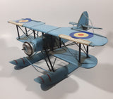 Vintage Style Royal Air Force Blue Bi-Plane Float Plane Large Tin Metal Military Airplane