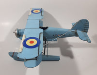 Vintage Style Royal Air Force Blue Bi-Plane Float Plane Large Tin Metal Military Airplane