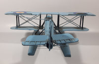 Vintage Style Royal Air Force Blue Bi-Plane Float Plane Large Tin Metal Military Airplane