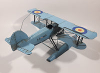 Vintage Style Royal Air Force Blue Bi-Plane Float Plane Large Tin Metal Military Airplane