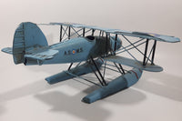 Vintage Style Royal Air Force Blue Bi-Plane Float Plane Large Tin Metal Military Airplane