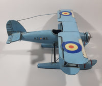 Vintage Style Royal Air Force Blue Bi-Plane Float Plane Large Tin Metal Military Airplane