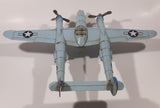 Vintage Lockheed P-38 Lightning Style Light Blue Plane Large 14 1/4" Long Tin Metal Military Airplane