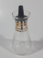Vintage Oil or Vinegar Glass Cruet Bottle Gold Trimmed 4 1/2" Tall with Black Plastic Stopper