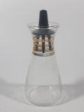 Vintage Oil or Vinegar Glass Cruet Bottle Gold Trimmed 4 1/2" Tall with Black Plastic Stopper