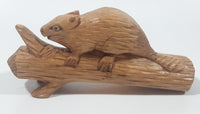 Vintage Gaston Turcotte Quebec Beaver On A Log Handmade Carved Wood 5 1/4" Long Animal Wildlife Sculpture