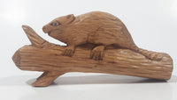 Vintage Gaston Turcotte Quebec Beaver On A Log Handmade Carved Wood 5 1/4" Long Animal Wildlife Sculpture