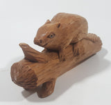 Vintage Gaston Turcotte Quebec Beaver On A Log Handmade Carved Wood 5 1/4" Long Animal Wildlife Sculpture