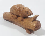 Vintage Gaston Turcotte Quebec Beaver On A Log Handmade Carved Wood 5 1/4" Long Animal Wildlife Sculpture