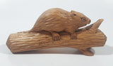 Vintage Gaston Turcotte Quebec Beaver On A Log Handmade Carved Wood 5 1/4" Long Animal Wildlife Sculpture