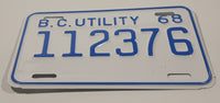 Vintage 1968 British Columbia B.C. Utility Trailer White with Blue Letters Vehicle License Plate 112376