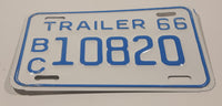 Vintage 1966 British Columbia B.C. Utility Trailer White with Blue Letters Vehicle License Plate 10820