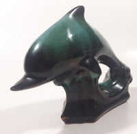 Vintage BMP Blue Mountain Pottery Blue Dolphin Green Drip Glaze 7" Long Wildlife Sculpture