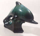 Vintage BMP Blue Mountain Pottery Blue Dolphin Green Drip Glaze 7" Long Wildlife Sculpture