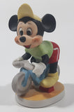 Vintage Walt Disney Productions Mickey Mouse Riding A Bicycle 4" Tall Porcelain Ceramic Figurine