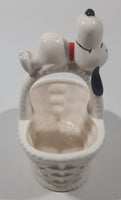 Vintage United Features Syndicate Charles Schulz Peanuts Snoopy 5 1/2" Tall Ceramic White Basket Made in Japan
