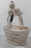 Vintage United Features Syndicate Charles Schulz Peanuts Snoopy 5 1/2" Tall Ceramic White Basket Made in Japan