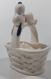 Vintage United Features Syndicate Charles Schulz Peanuts Snoopy 5 1/2" Tall Ceramic White Basket Made in Japan