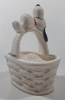 Vintage United Features Syndicate Charles Schulz Peanuts Snoopy 5 1/2" Tall Ceramic White Basket Made in Japan