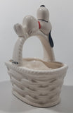Vintage United Features Syndicate Charles Schulz Peanuts Snoopy 5 1/2" Tall Ceramic White Basket Made in Japan