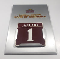 Rare Vintage CIBC Canadian Imperial Bank of Commerce "The Bank That Builds" 10" x 14 1/2" Perpetual Calendar Metal Sign