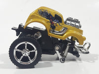 New Ray Monster Truck Gold with Dragons Pull Back Action Die Cast Toy Car Vehicle Missing Front Wheels