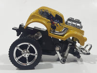 New Ray Monster Truck Gold with Dragons Pull Back Action Die Cast Toy Car Vehicle Missing Front Wheels