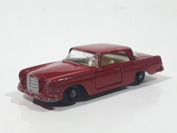 Vintage 1960s Lesney Matchbox Series No. 53 Mercedes-Benz 220 SE Dark Red Die Cast Toy Car Vehicle with Opening Doors