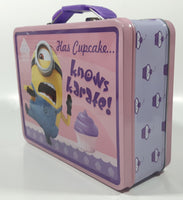 2016 Universal Illumination Entertainment Despicable Me Minions Has Cupcake... Knows Karate! Pink Embossed Tin Metal Lunch Box