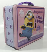 2016 Universal Illumination Entertainment Despicable Me Minions Has Cupcake... Knows Karate! Pink Embossed Tin Metal Lunch Box